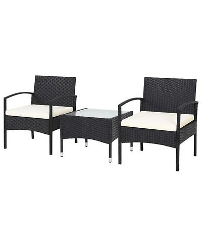 Sugift 3 Pieces Patio Wicker Rattan Furniture Set with Cushion for Lawn Backyard
