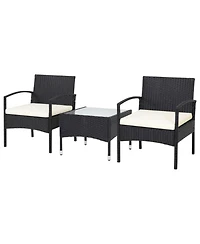 Sugift 3 Pieces Patio Wicker Rattan Furniture Set with Cushion for Lawn Backyard