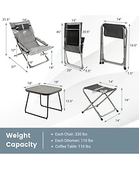 Inolait Sugift 5-Piece Patio Sling Chair Set Folding Lounge Chairs with Footrests and Coffee Table