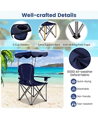 Sugift Portable Folding Beach Canopy Chair with Cup Holders