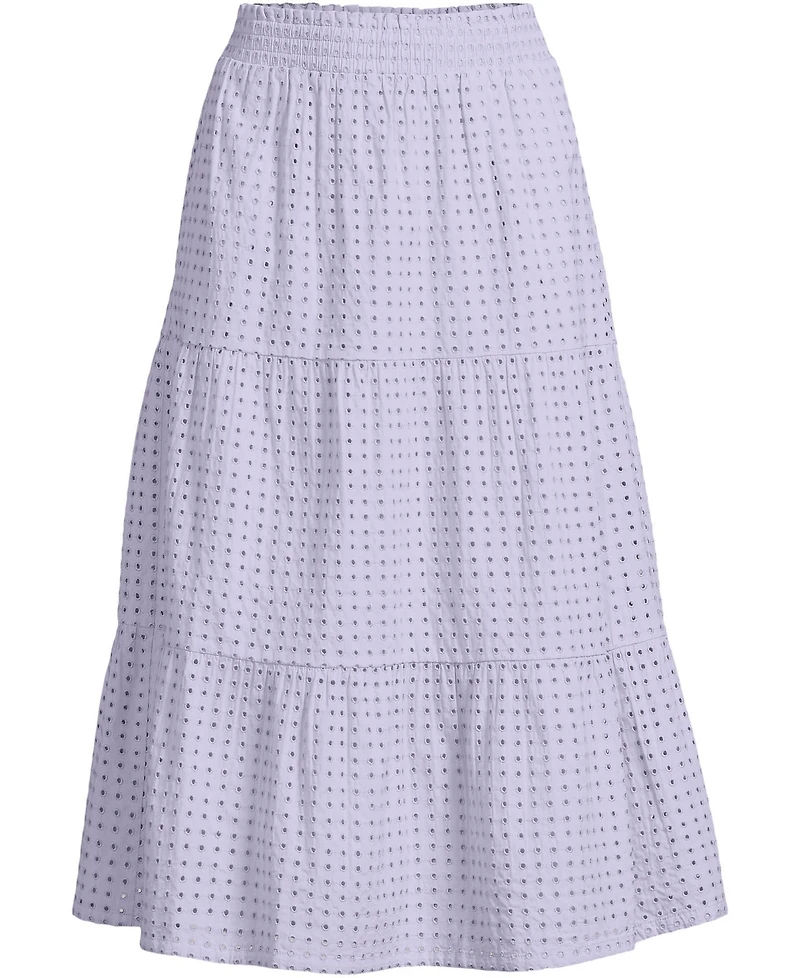 Lands' End Women's Poplin Tiered Eyelet Midi Skirt