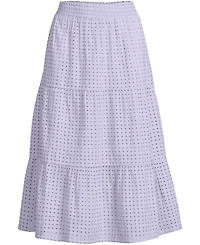 Lands' End Women's Poplin Tiered Eyelet Midi Skirt