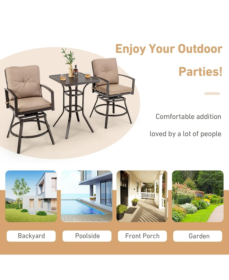 Sugift 3 Pieces Patio Swivel Bar Table Set with Removable Cushions and Rustproof Metal Frame