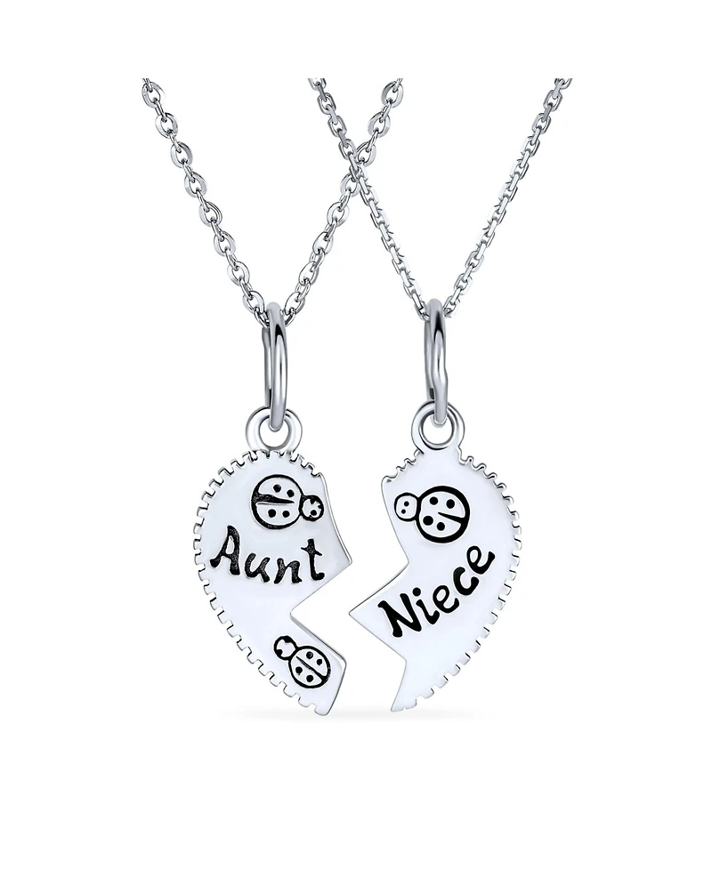 Bling Jewelry 2 Pcs Best Friend Aunt Niece Heart Puzzle Pendant Necklace in Sterling Silver
