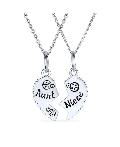 Bling Jewelry 2 Pcs Best Friend Aunt Niece Heart Puzzle Pendant Necklace in Sterling Silver
