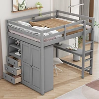 Streamdale Full White Loft Bed with Wardrobe, Desk, & Storage