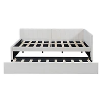 Streamdale Furniture Full Upholstered Daybed With Trundle Sofa Bed Frame No Box Spring Needed, Linen Fabric(Pink)