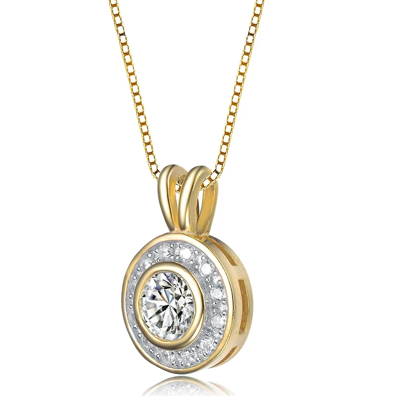 Modern Sterling Silver with Cubic Zirconia Round Bezel Pendant