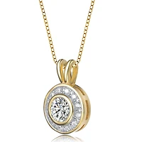 Modern Sterling Silver with Cubic Zirconia Round Bezel Pendant