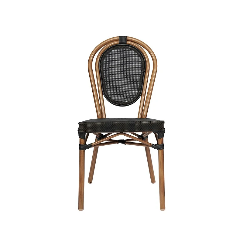 Merrick Lane Mael Set Of Four Stacking Thonet Bistro Style Chair With Textilene Seat And Bamboo Finished Metal Frame For Indoor/Outdoor Use
