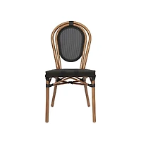 Merrick Lane Mael Set Of Four Stacking Thonet Bistro Style Chair With Textilene Seat And Bamboo Finished Metal Frame For Indoor/Outdoor Use