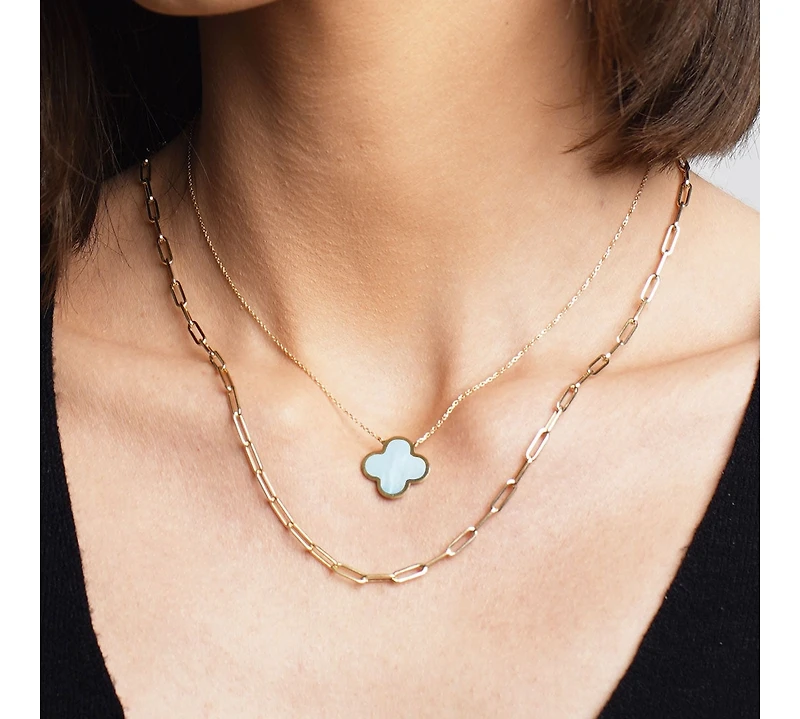 The Lovery Mother of Pearl Single Clover Necklace 14K Gold