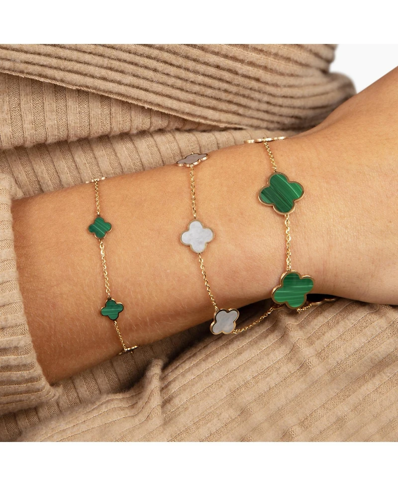 The Lovery Malachite Clover Bracelet 14K Gold