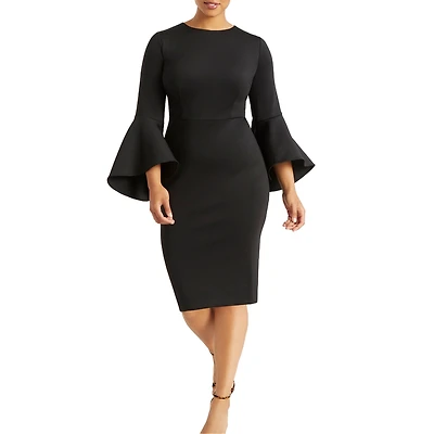Eloquii Women's Flare Sleeve Scuba Dress