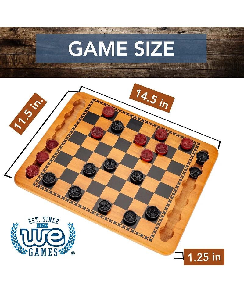 We Games 14 in. Red and Black Solid Wood Checkers Set, Grooves in Board