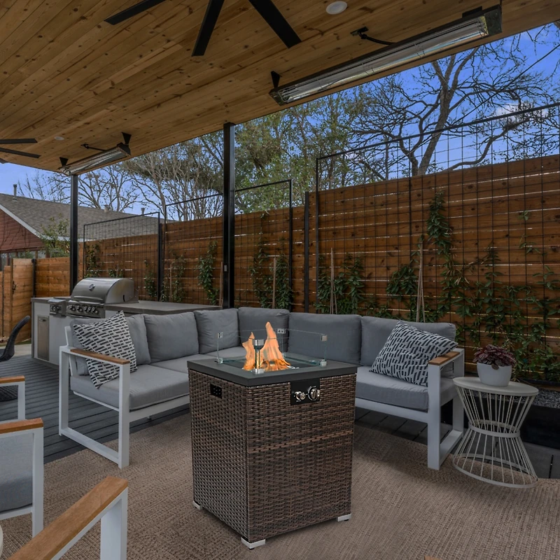 Streamdale Wicker Fire Pit Column With Glass Wind Guard