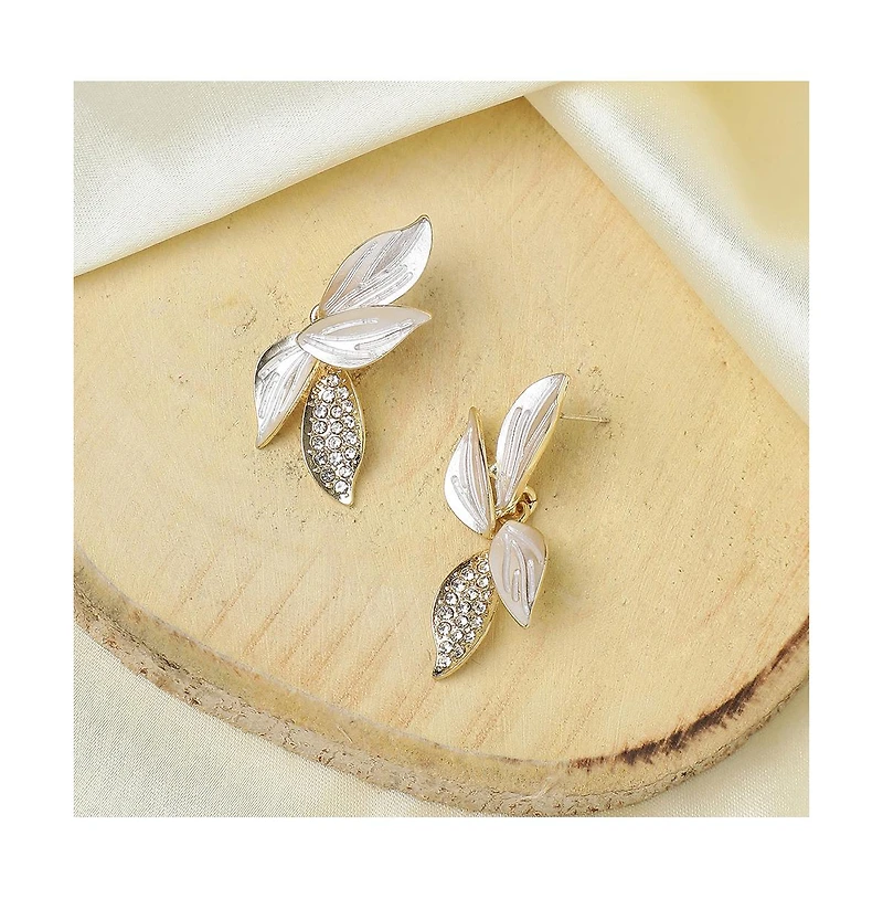 Sohi Women's Silver Flora Drop Earrings