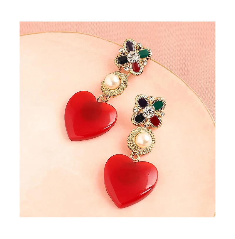 Sohi Women's Gold Royal Heart Drop Earrings