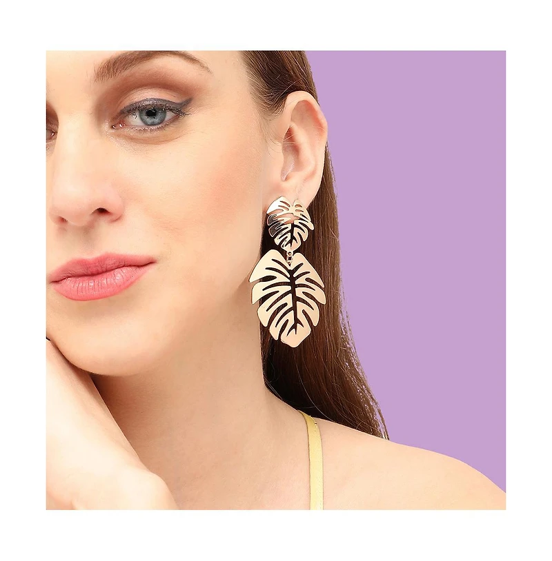 Sohi Women's Black Palm Leaf Drop Earrings