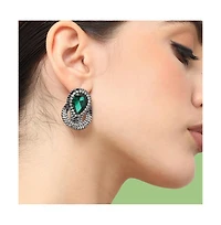 Sohi Women's Silver Teardrop Stud Earrings