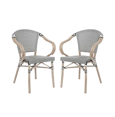 Merrick Lane Mael Set Of Two Stacking Thonet Bistro Style Chair With Arms, Textilene Seat, And Bamboo Finished Metal Frame For Indoor/Outdoor Use