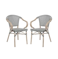 Merrick Lane Mael Set Of Two Stacking Thonet Bistro Style Chair With Arms, Textilene Seat, And Bamboo Finished Metal Frame For Indoor/Outdoor Use