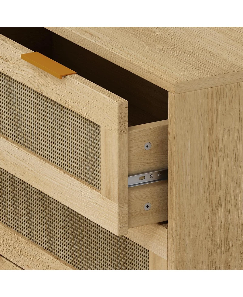 Streamdale Furniture 31.5"Oak 3-Drawer Rattan Storage Cabinet for Any Room