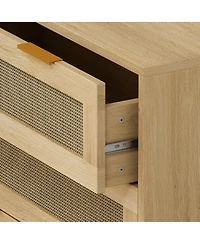 Streamdale Furniture 31.5"Oak 3-Drawer Rattan Storage Cabinet for Any Room