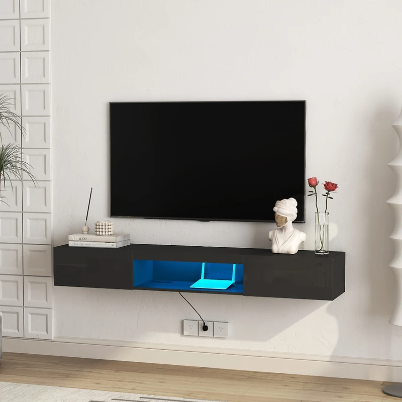 Wall Mounted Floating 65" Tv Stand With 16 Color Leds
