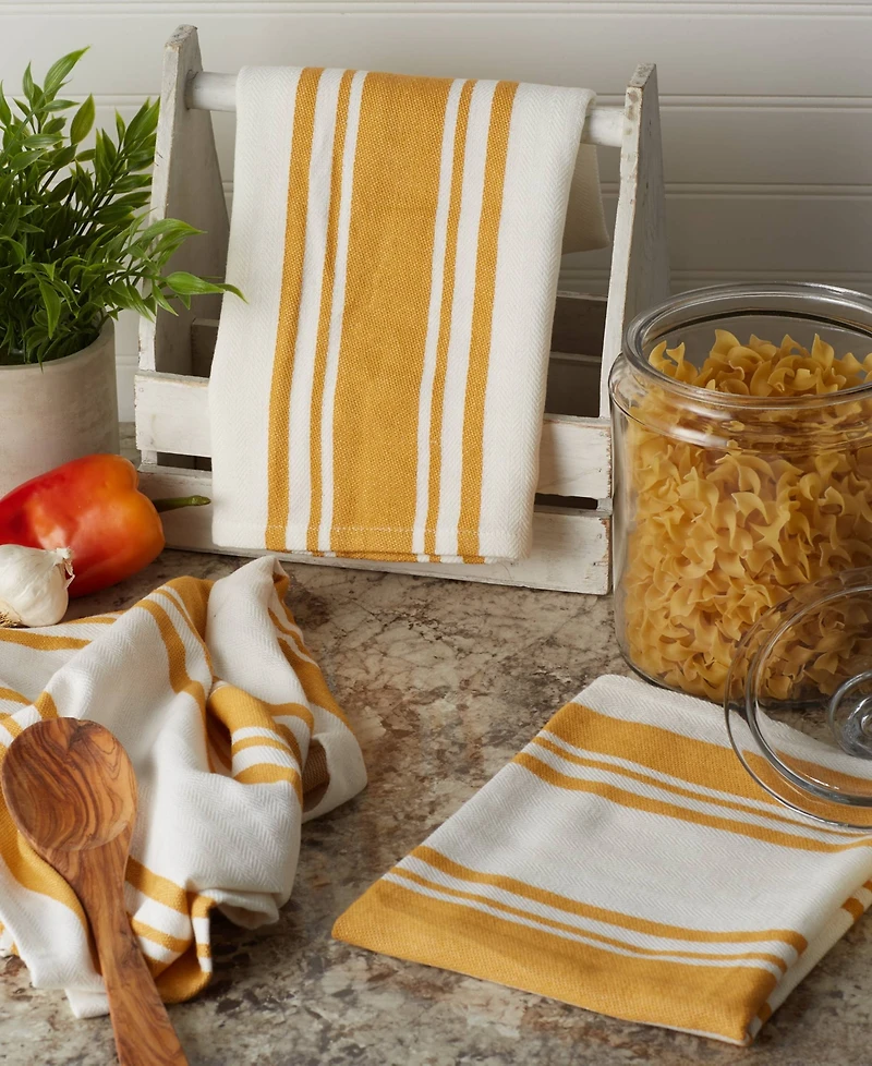 Design Imports Everyday Kitchen Dishtowel Collection Large Chef Stripe Tea Towel, 18x28", Honey Gold, 3 Count