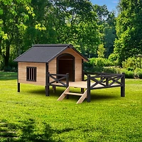 Streamdale Furniture Outdoor Large Wooden Cabin House Style Wooden Dog Kennel With Porch
