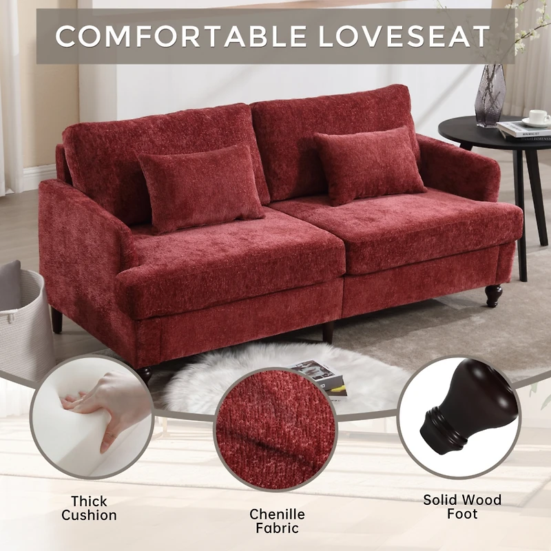 Simplie Fun Modern Chenille Fabric Loveseat, 2-Seat Upholstered Loveseat Sofa Modern Couch
