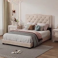 Streamdale Modern Gray Velvet Bed with Rivet Design & Tufted Headboard