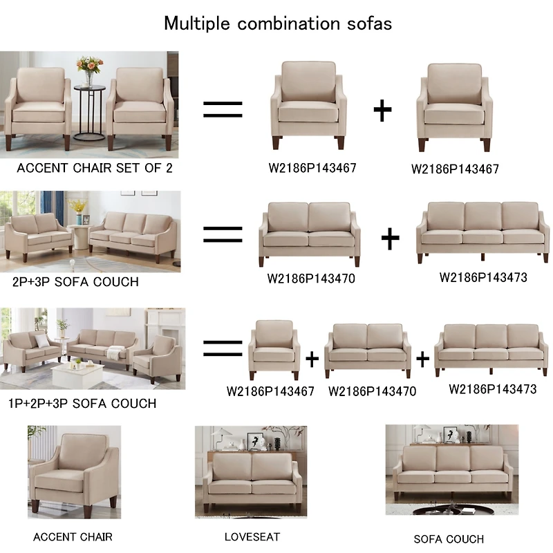 Streamdale Furniture Velvet 3-Seat Sofa with Wood Legs, Taupe