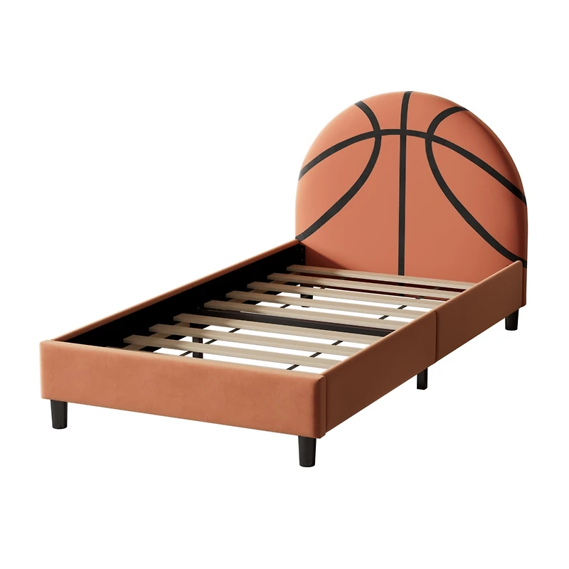 Simplie Fun Basketball Design Upholstered Twin Platform Bed Sport Style Bed For Boys & Girls, Teens, Orange