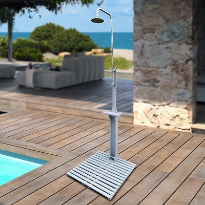 Simplie Fun Outdoor Garden Pool Shower With Chassis Board, For Swimming Pool, Patio, Terrace, Garden, Wood