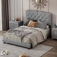 Streamdale Modern Gray Velvet Bed with Rivet Design & Tufted Headboard