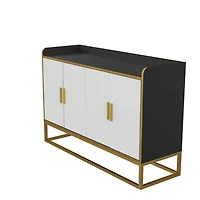 Modern Kitchen Buffet Storage Cabinet Cupboard Gloss With Metal Legs For Living Room Kitchen (Black