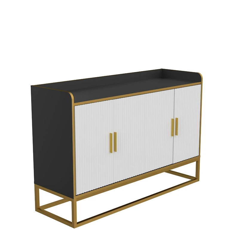 Modern Kitchen Buffet Storage Cabinet Cupboard Gloss With Metal Legs For Living Room Kitchen (Black