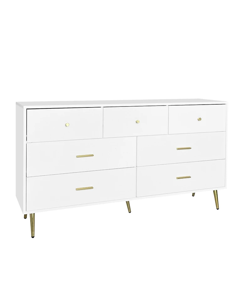 Streamdale Furniture Seven Drawers Large Chest Of Drawer Cabinet With Golden Handle And Golden Legs White Color