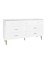 Streamdale Furniture Seven Drawers Large Chest Of Drawer Cabinet With Golden Handle And Golden Legs White Color