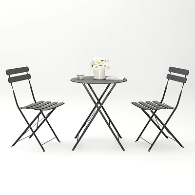 Simplie Fun 3 Pieces Patio Bistro Balcony Metail Chair Table Set-Gray