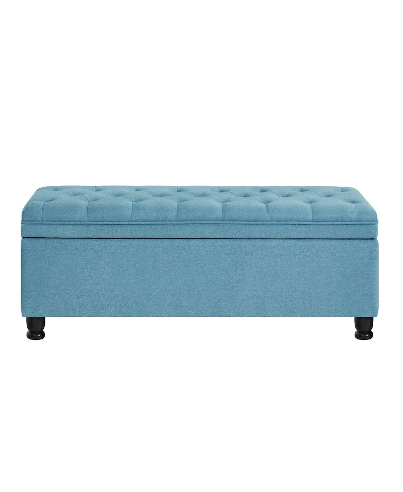 Streamdale Button Tufted Storage Bench - Light Blue Linen