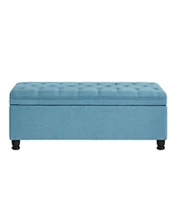 Streamdale Button Tufted Storage Bench - Light Blue Linen