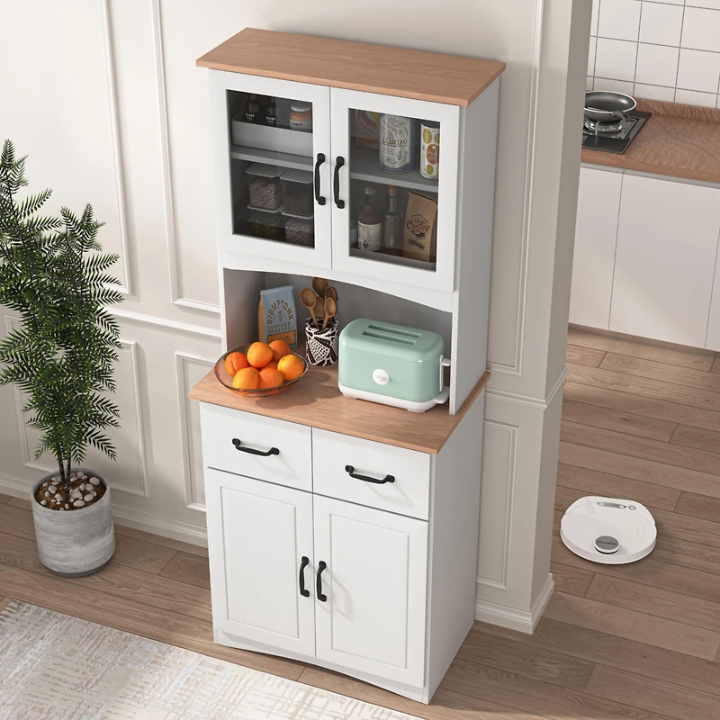 Streamdale White Wooden Kitchen Pantry with Glass Door Storage