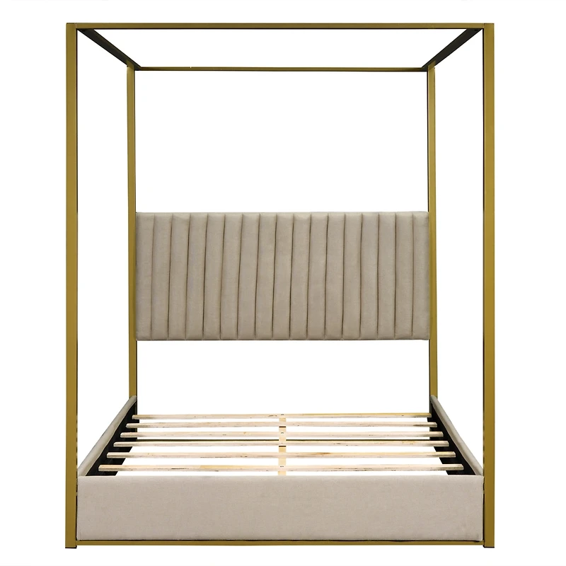 Streamdale Beige Queen Canopy Bed with Headboard and Frame