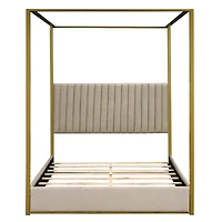 Streamdale Beige Queen Canopy Bed with Headboard and Frame