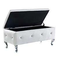 White Faux Leather Ottoman with Crystal Buttons