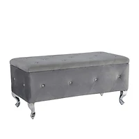 Streamdale Grey Tufted Storage Ottoman Bench With Crystal Buttons