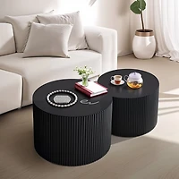 Streamdale Furniture Wave Stripe Nesting Coffee Table Set For Living Room, Bedroom, Black(Set Of 2 Pieces)